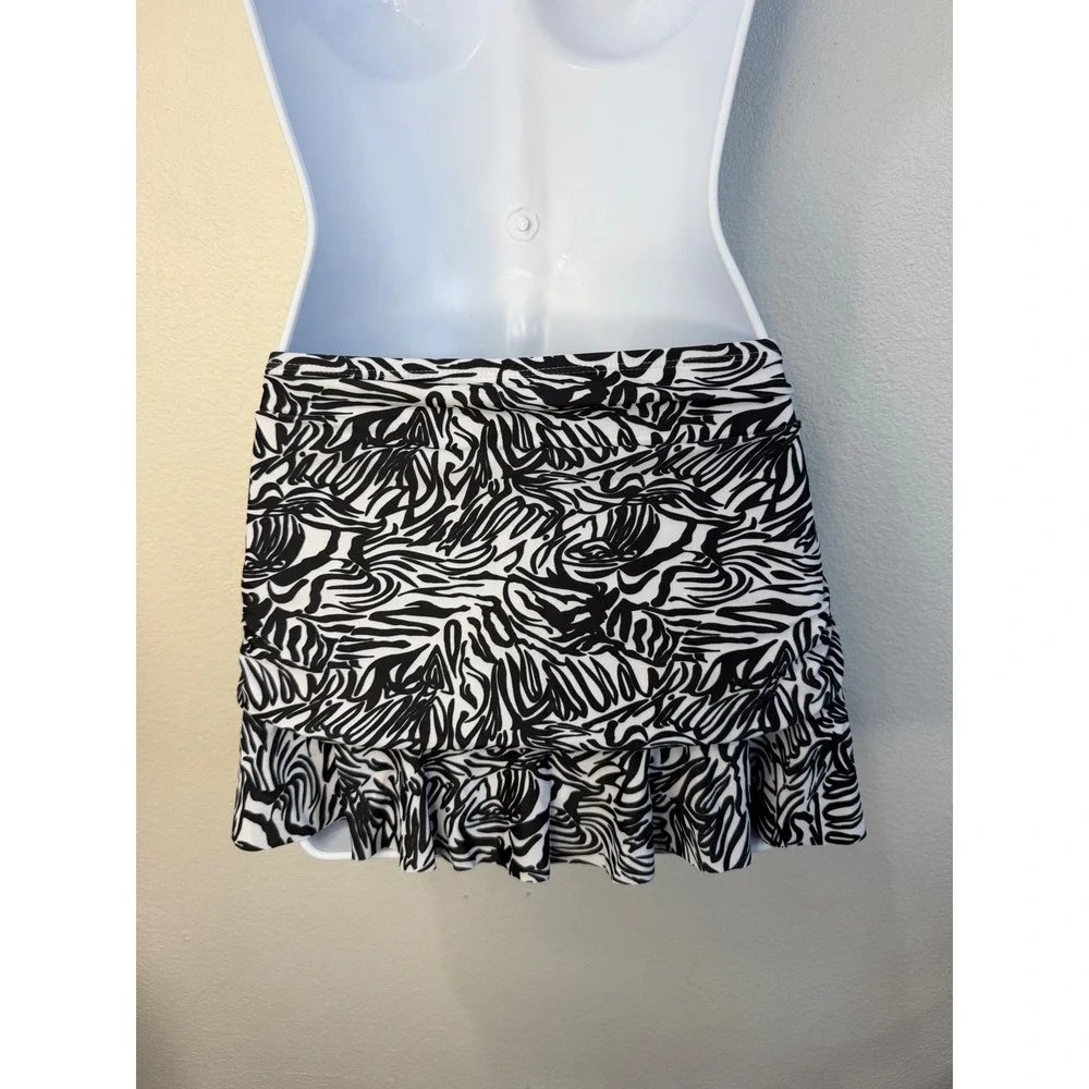 Halcurt Womens Zebra Abstract Ruched Ruffle Swim Skirt Built-in Brief Size S